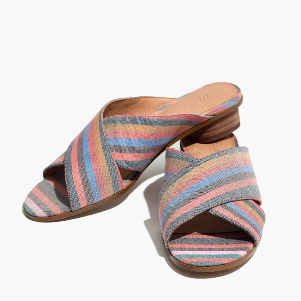 MADEWELL THE RUTHIE CRISSCROSS MULE IN RAINBOW STRIPS